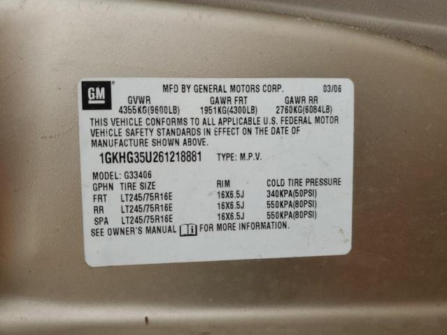 1GKHG35U261218881 - 2006 GMC SAVANA G3500 GOLD photo 13