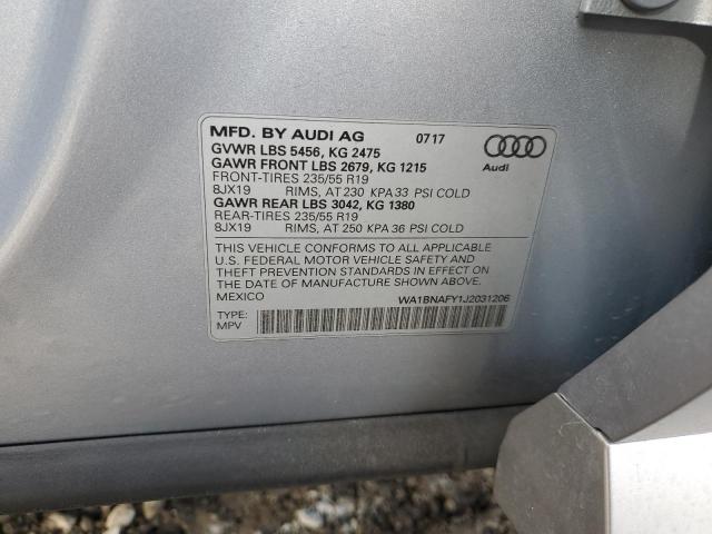 WA1BNAFY1J2031206 - 2018 AUDI Q5 PREMIUM PLUS SILVER photo 13