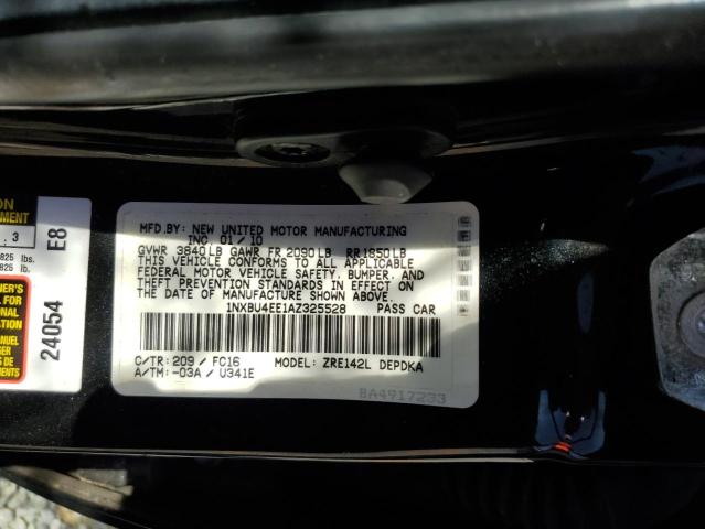1NXBU4EE1AZ325528 - 2010 TOYOTA COROLLA BASE BLACK photo 12
