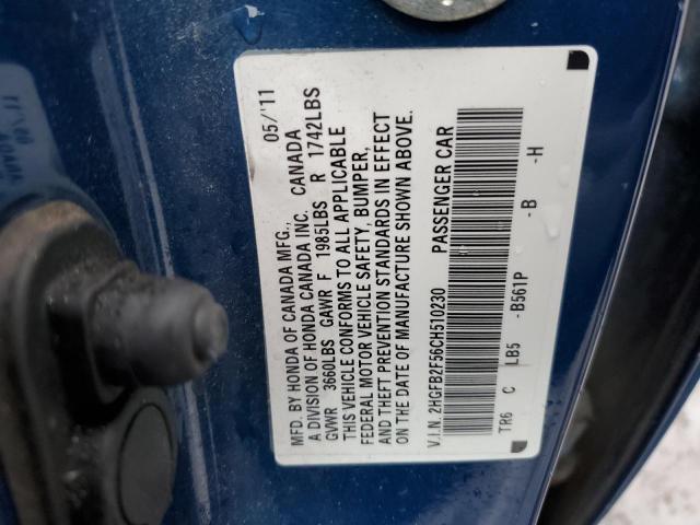 2HGFB2F56CH510230 - 2012 HONDA CIVIC LX BLUE photo 12