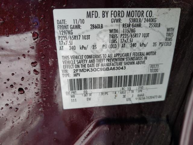 2FMDK3GC9BBA63043 - 2011 FORD EDGE SE BURGUNDY photo 14