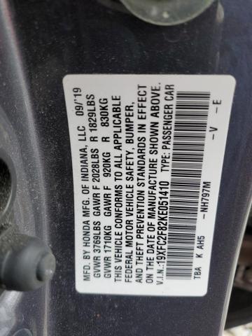 19XFC2F82KE051410 - 2019 HONDA CIVIC SPORT GRAY photo 12