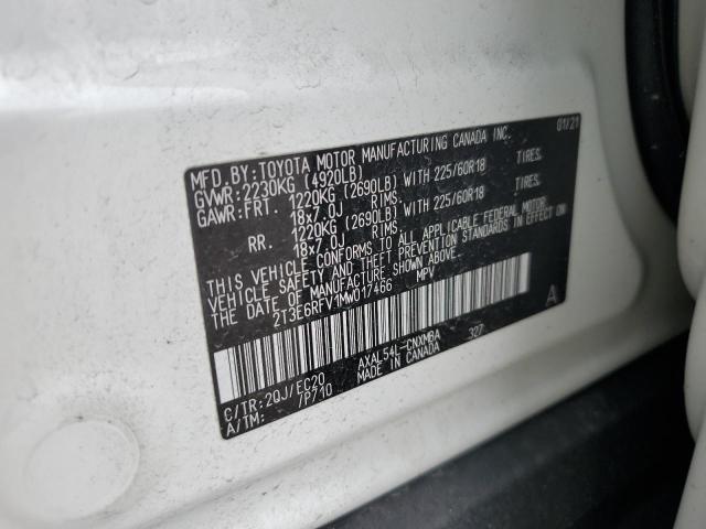 2T3E6RFV1MW017466 - 2021 TOYOTA RAV4 XSE WHITE photo 13