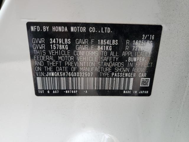 JHMGK5H76GX032507 - 2016 HONDA FIT EX WHITE photo 12