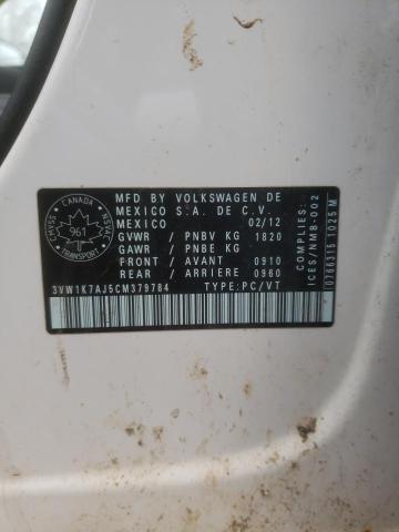 3VW1K7AJ5CM379784 - 2012 VOLKSWAGEN JETTA BASE 白色 照片 12