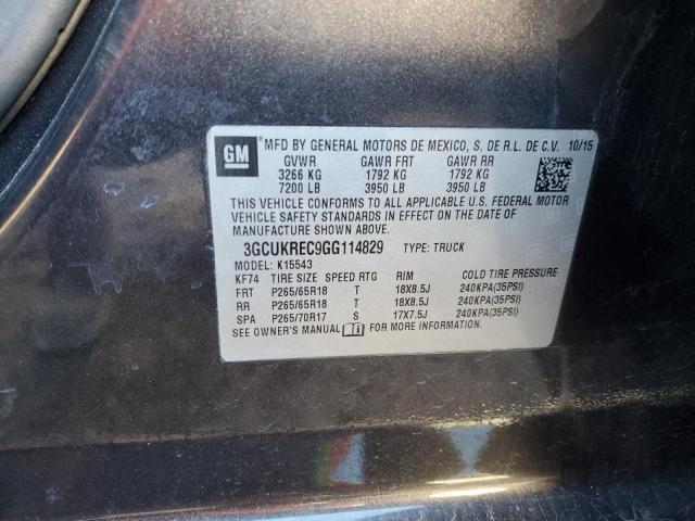 3GCUKREC9GG114829 - 2016 CHEVROLET 1500 SILVE K1500 LT GRAY photo 12