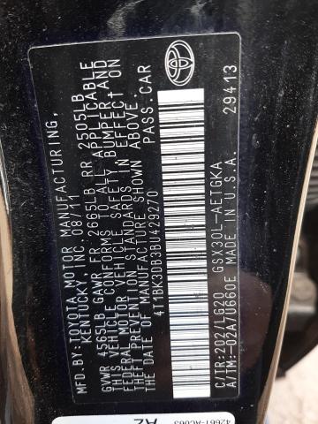 4T1BK3DB3BU429270 - 2011 TOYOTA AVALON BASE 黑色 照片 12