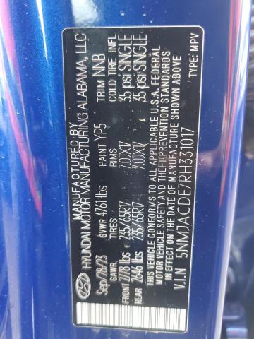 5NMJACDE7RH331017 - 2024 HYUNDAI TUCSON SE BLUE photo 14