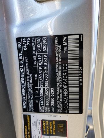 4JGDA5HB0EA409100 - 2014 MERCEDES-BENZ ML 350 4MATIC GRAY photo 12