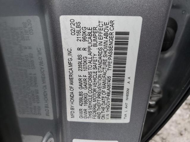 1HGCV1F49LA067405 - 2020 HONDA ACCORD EX SILVER photo 12