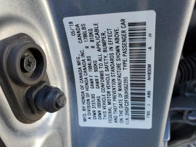 2HGFC2F59JH562395 - 2018 HONDA CIVIC LX SILVER photo 12