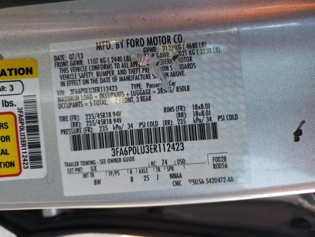 3FA6P0LU3ER112423 - 2014 FORD FUSION SE HYBRID SILVER photo 12