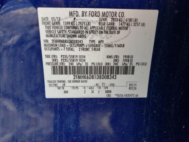 2FMHK6D81DBD08343 - 2013 FORD FLEX LIMITED BLUE photo 13