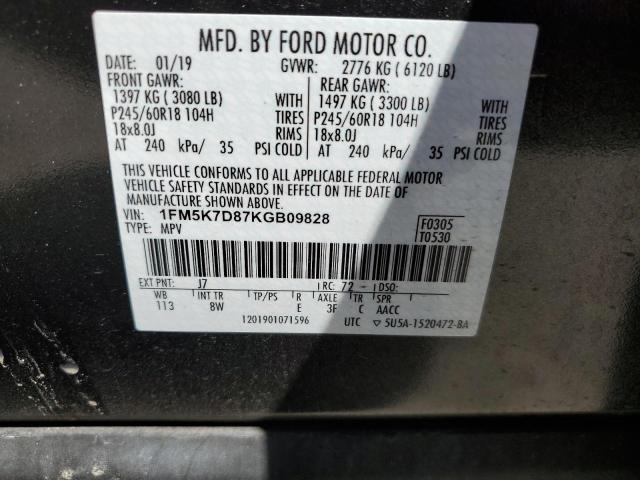 1FM5K7D87KGB09828 - 2019 FORD EXPLORER XLT GRAY photo 13