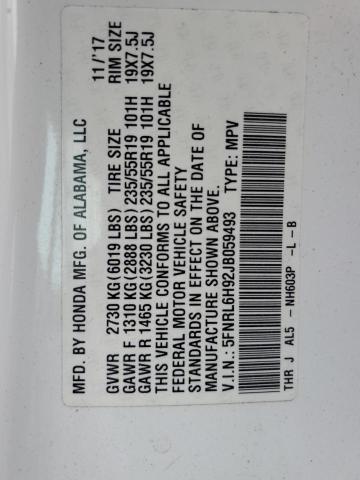 5FNRL6H92JB059493 - 2018 HONDA ODYSSEY ELITE Weiß Foto 14