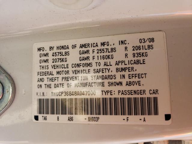 1HGCP36848A047000 - 2008 HONDA ACCORD EXL WHITE photo 13