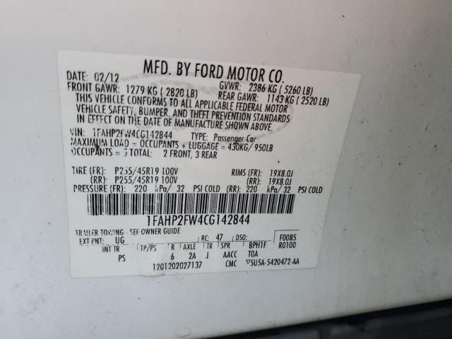 1FAHP2FW4CG142844 - 2012 FORD TAURUS LIMITED WHITE photo 13