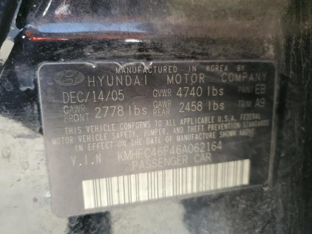 KMHFC46F46A062164 - 2006 HYUNDAI AZERA SE BLACK photo 12