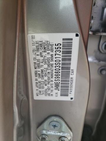 JHMES96603S017355 - 2003 HONDA CIVIC HYBRID GOLD photo 12