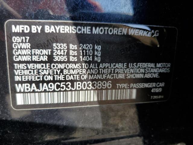 WBAJA9C53JB033896 - 2018 BMW 530E BLACK photo 13