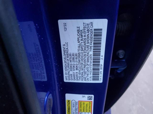 1HGCV1F37NA123576 - 2022 HONDA ACCORD SPORT BLUE photo 13