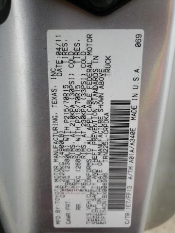 5TFTX4CN1BX008996 - 2011 TOYOTA TACOMA ACCESS CAB ვერცხლისფერი ფოტო 12
