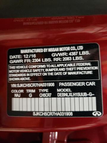 SJKCH5CR7HA031908 - 2017 INFINITI QX30 BASE RED photo 13