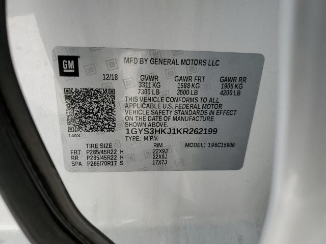 1GYS3HKJ1KR262199 - 2019 CADILLAC ESCALADE ESV LUXURY WHITE photo 13