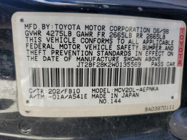 JT2BF28K2W0135569 - 1998 TOYOTA CAMRY LE BLACK photo 12