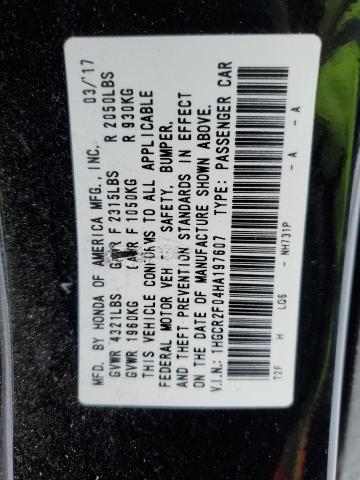 1HGCR2F04HA197607 - 2017 HONDA ACCORD EX BLACK photo 13