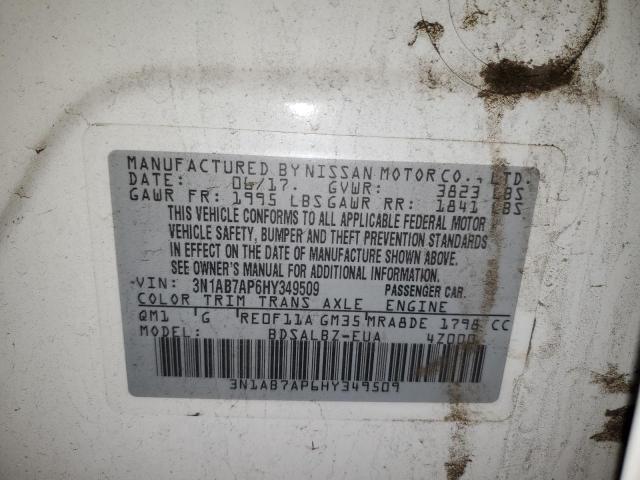 3N1AB7AP6HY349509 - 2017 NISSAN SENTRA S WHITE photo 12