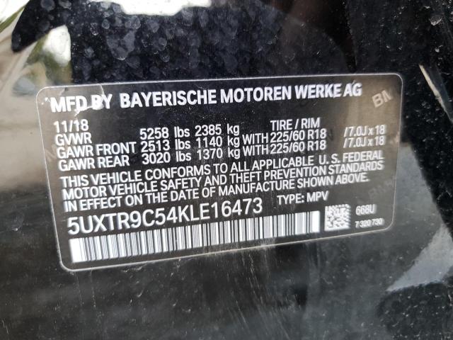 5UXTR9C54KLE16473 - 2019 BMW X3 XDRIVE30I BLACK photo 13