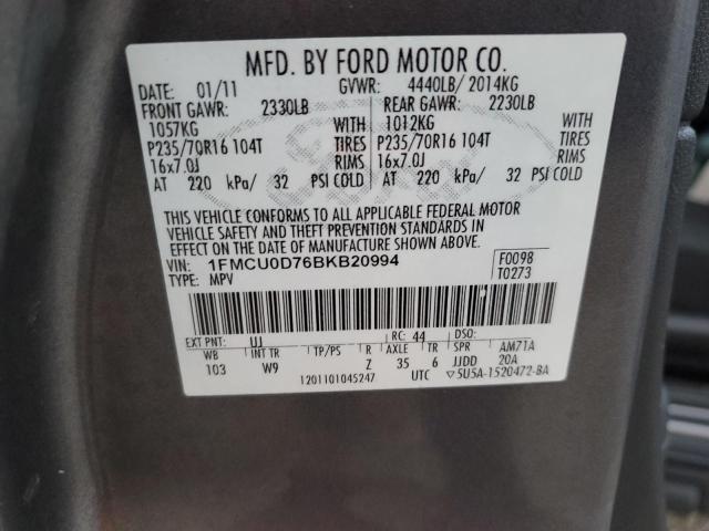 1FMCU0D76BKB20994 - 2011 FORD ESCAPE XLT GRAY photo 13