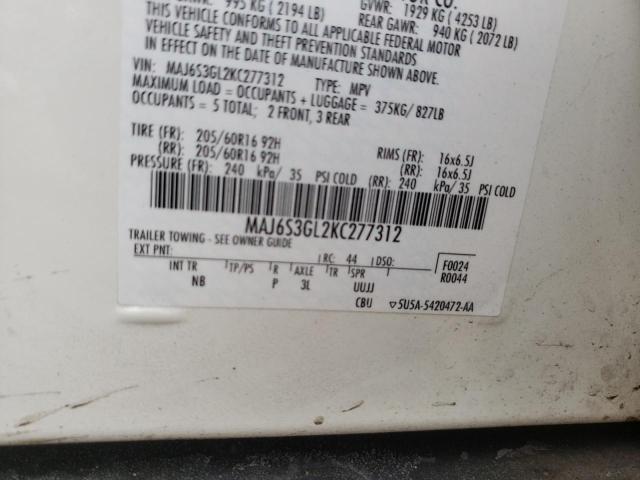 MAJ6S3GL2KC277312 - 2019 FORD ECOSPORT SE Blanc photo 13