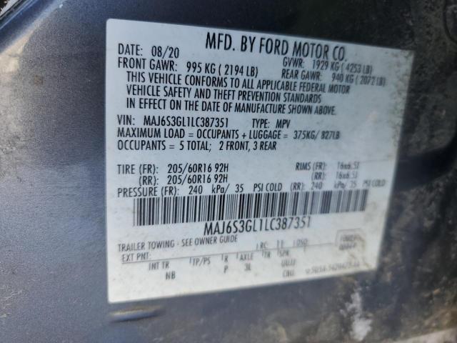 MAJ6S3GL1LC387351 - 2020 FORD ECOSPORT SE 灰色 照片 12