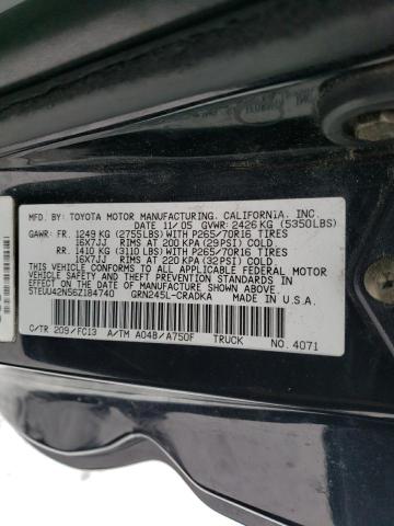 5TEUU42N56Z184740 - 2006 TOYOTA TACOMA ACCESS CAB შავი ფოტო 12