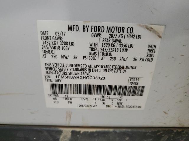 1FM5K8ARXHGC35323 - 2017 FORD EXPLORER POLICE INTERCEPTOR 白色 照片 13