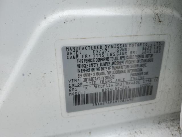 3N1AB7AP1HY285640 - 2017 NISSAN SENTRA S WHITE photo 12