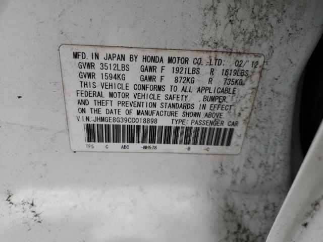 JHMGE8G39CC018898 - 2012 HONDA FIT WHITE photo 12