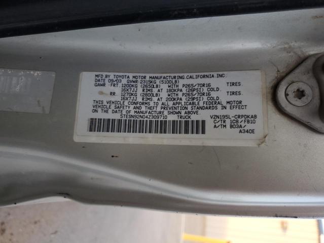 5TESN92N04Z309710 - 2004 TOYOTA TACOMA XTRACAB PRERUNNER ვერცხლისფერი ფოტო 12