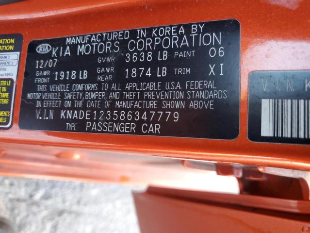 KNADE123586347779 - 2008 KIA RIO BASE ORANGE photo 12