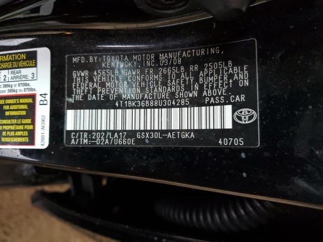 4T1BK36B88U304285 - 2008 TOYOTA AVALON XL BLACK photo 12