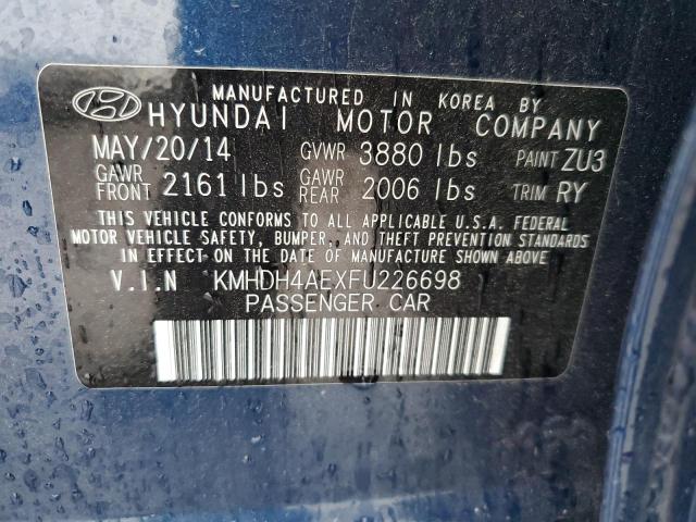 KMHDH4AEXFU226698 - 2015 HYUNDAI ELANTRA SE BLUE photo 12