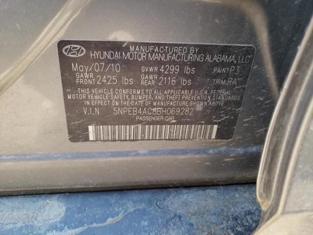 5NPEB4AC8BH069282 - 2011 HYUNDAI SONATA GLS GRAY photo 12