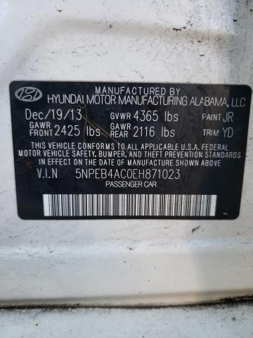 5NPEB4AC0EH871023 - 2014 HYUNDAI SONATA GLS WHITE photo 12