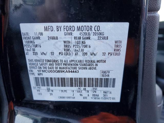 1FMCU03G89KA94443 - 2009 FORD ESCAPE XLT BLACK photo 12