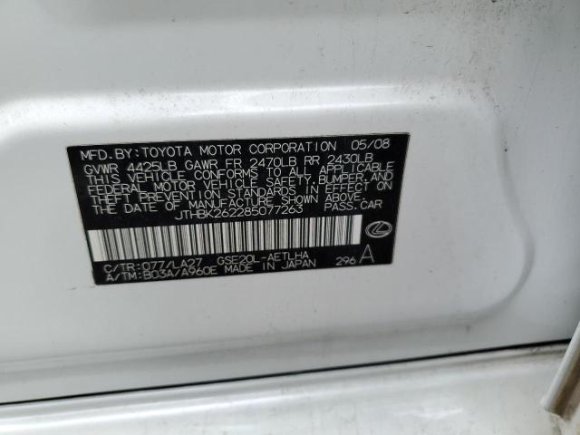 JTHBK262285077263 - 2008 LEXUS IS 250 WHITE photo 12