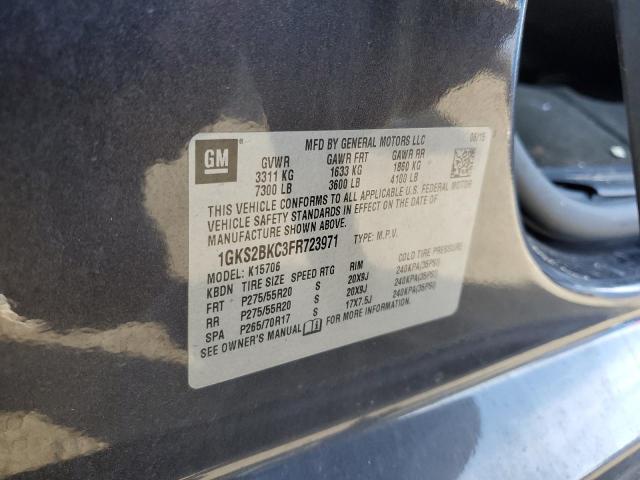 1GKS2BKC3FR723971 - 2015 GMC YUKON SLT GRAY photo 12