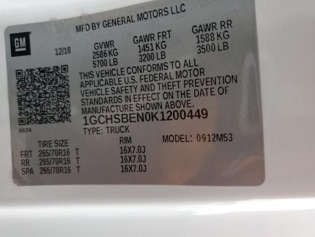 1GCHSBEN0K1200449 - 2019 CHEVROLET COLORADO WHITE photo 12