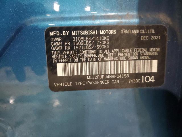 ML32FUFJ4NHF04158 - 2022 MITSUBISHI MIRAGE G4 ES BLUE photo 12